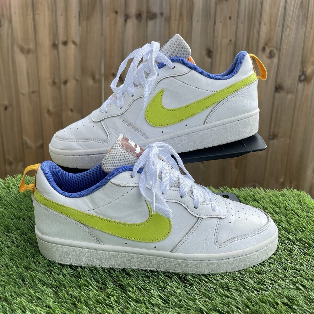 Nike COURT BOROUGH LOW 2‎ SE GS WHITE ATOMIC GREEN BLUE Size 7Y